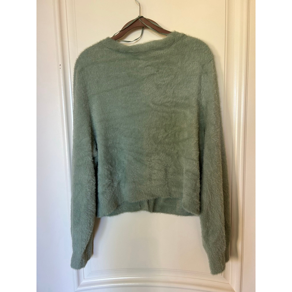 Women's Aerie Green Fuzzy Cropped Cardigan XL - Picture 4 of 9